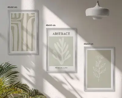 Set de 3 cuadros para salón con diseño de patrones abstractos de plantas