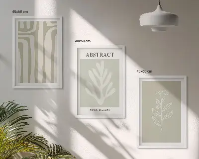 Set de 3 cuadros para salón con diseño de patrones abstractos de plantas