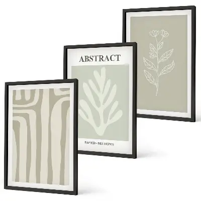 Set de 3 cuadros para salón con diseño de patrones abstractos de plantas