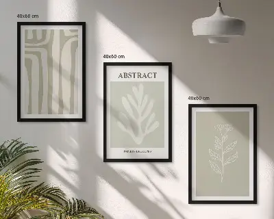 Set de 3 cuadros para salón con diseño de patrones abstractos de plantas