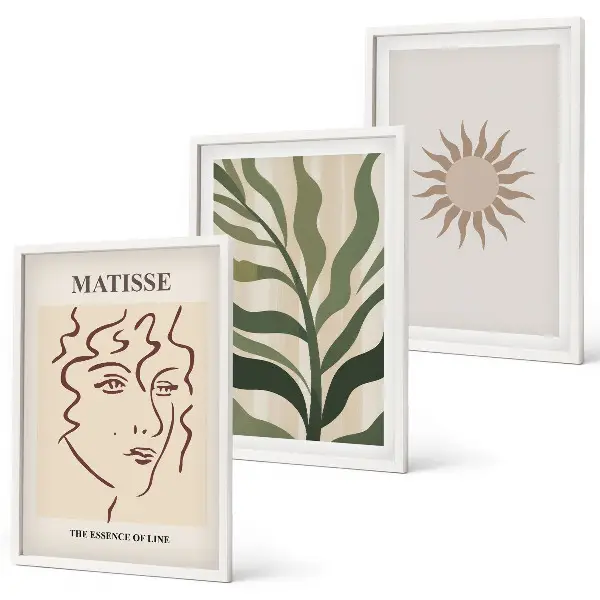 Set de 3 cuadros para salón con motivos de patrones abstractos de plantas