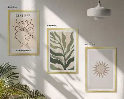Set de 3 cuadros para salón con motivos de patrones abstractos de plantas