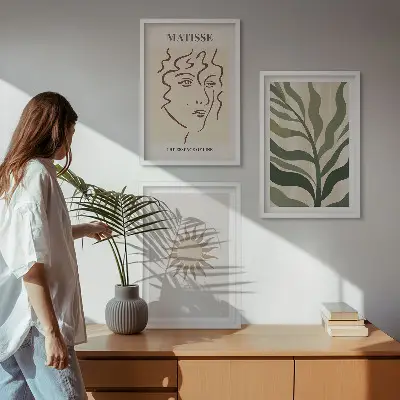 Set de 3 cuadros para salón con motivos de patrones abstractos de plantas