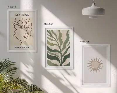 Set de 3 cuadros para salón con motivos de patrones abstractos de plantas
