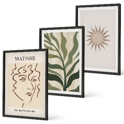 Set de 3 cuadros para salón con motivos de patrones abstractos de plantas