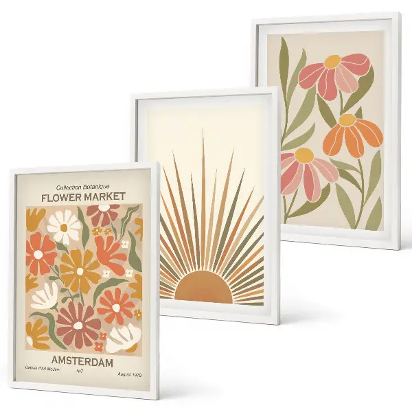 Juego de 3 cuadros diseño de girasoles en colores pastel
