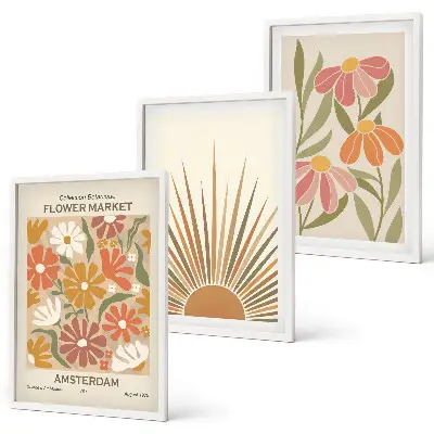 Juego de 3 cuadros diseño de girasoles en colores pastel