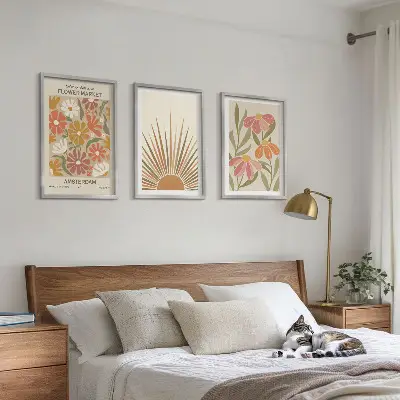 Juego de 3 cuadros diseño de girasoles en colores pastel