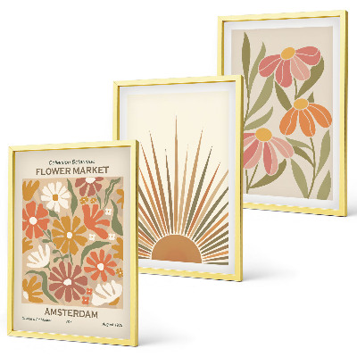 Juego de 3 cuadros Girasoles de colores pastel