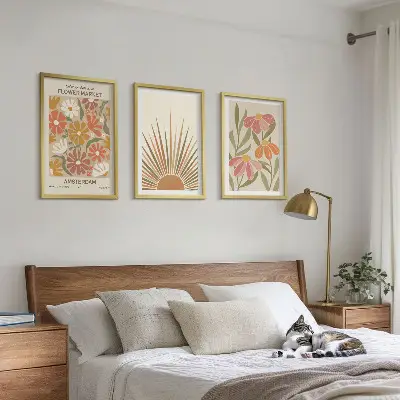 Juego de 3 cuadros diseño de girasoles en colores pastel