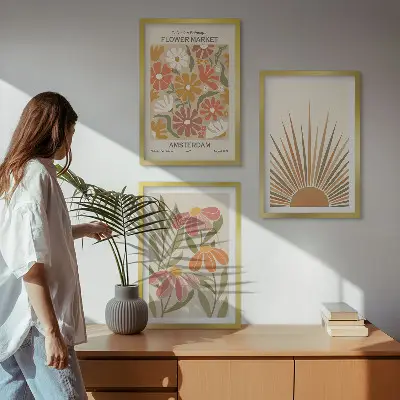Juego de 3 cuadros diseño de girasoles en colores pastel