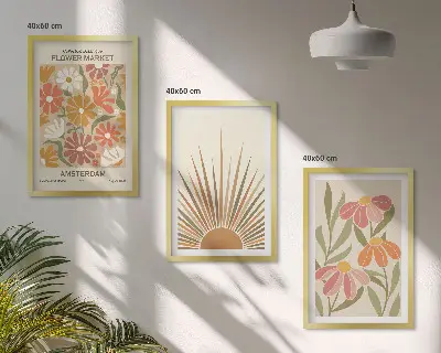 Juego de 3 cuadros diseño de girasoles en colores pastel
