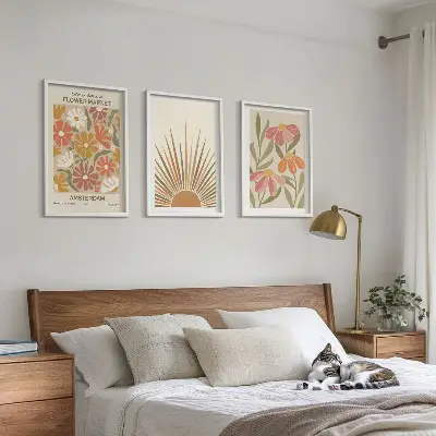 Juego de 3 cuadros diseño de girasoles en colores pastel