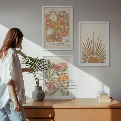 Juego de 3 cuadros diseño de girasoles en colores pastel