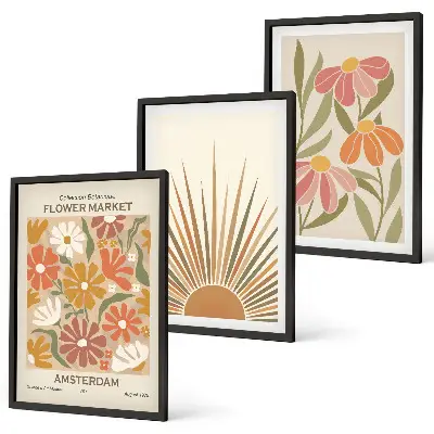 Juego de 3 cuadros diseño de girasoles en colores pastel