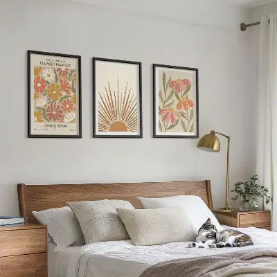 Juego de 3 cuadros diseño de girasoles en colores pastel