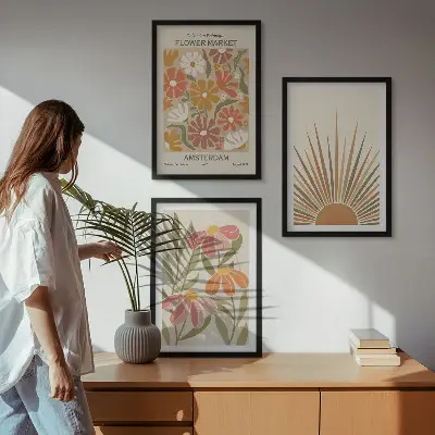 Juego de 3 cuadros diseño de girasoles en colores pastel