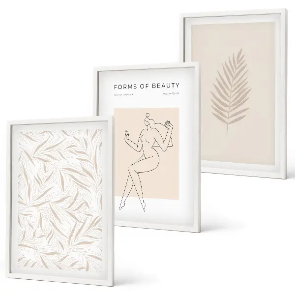 Set de 3 cuadros para salón con motivos botánicos minimalistas