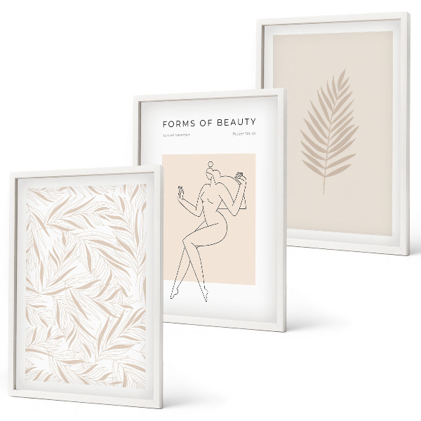 Set de 3 cuadros para salón motivos botánicos minimalistas