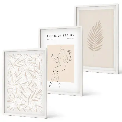 Set de 3 cuadros para salón con motivos botánicos minimalistas
