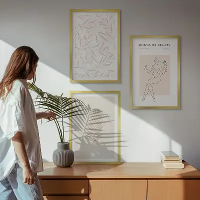 Set de 3 cuadros para salón con motivos botánicos minimalistas