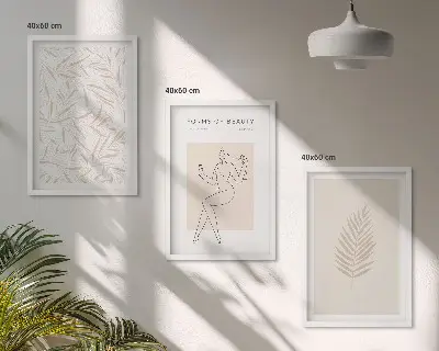Set de 3 cuadros para salón con motivos botánicos minimalistas
