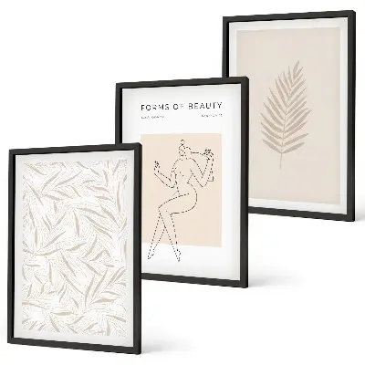 Set de 3 cuadros para salón con motivos botánicos minimalistas