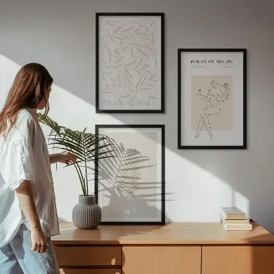 Set de 3 cuadros para salón con motivos botánicos minimalistas