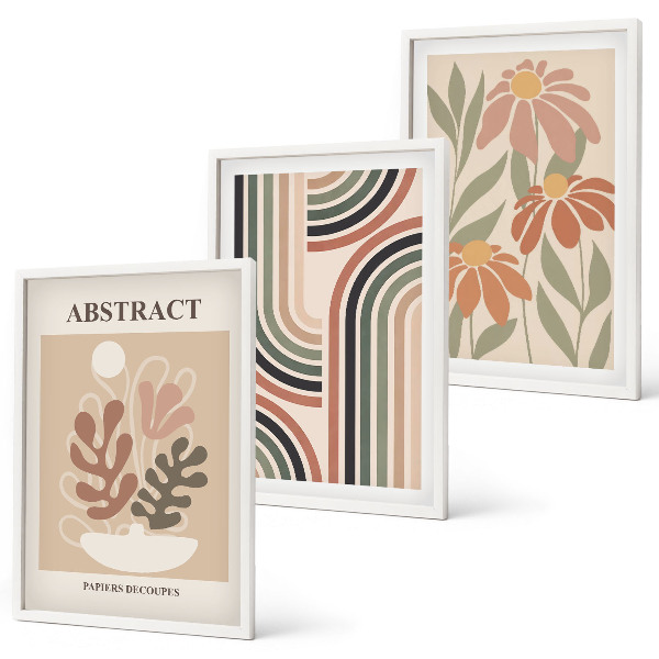 Juego de 3 cuadros Plantas abstractas en tonos pastel