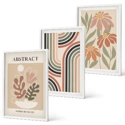Juego de 3 cuadros con diseño de plantas abstractas en tonos pastel