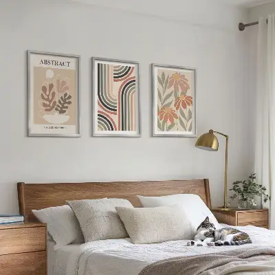 Juego de 3 cuadros con diseño de plantas abstractas en tonos pastel