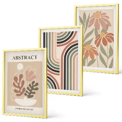 Juego de 3 cuadros con diseño de plantas abstractas en tonos pastel