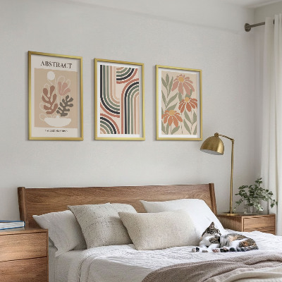 Juego de 3 cuadros Plantas abstractas en tonos pastel