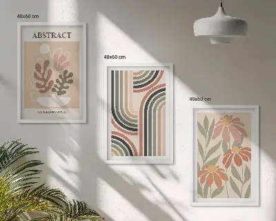 Juego de 3 cuadros con diseño de plantas abstractas en tonos pastel