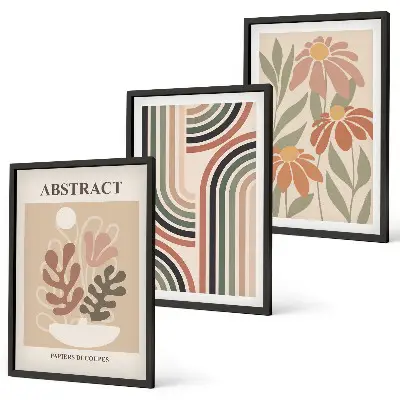 Juego de 3 cuadros con diseño de plantas abstractas en tonos pastel