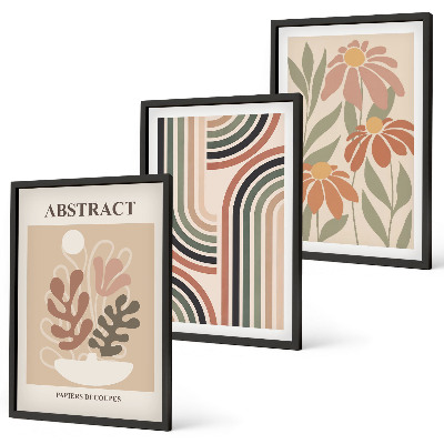 Juego de 3 cuadros Plantas abstractas en tonos pastel