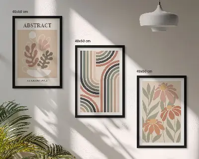 Juego de 3 cuadros con diseño de plantas abstractas en tonos pastel