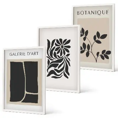 Set de 3 cuadros para salón con diseño de patrones abstractos de plantas