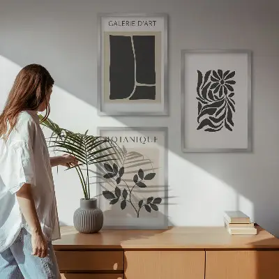 Set de 3 cuadros para salón con diseño de patrones abstractos de plantas