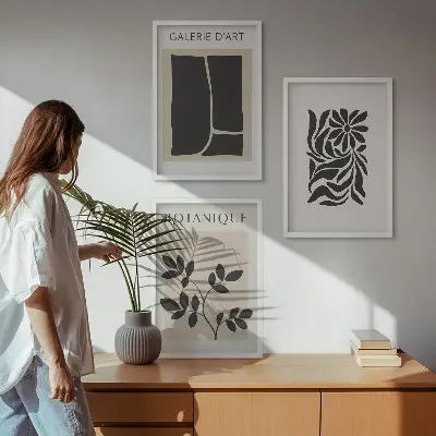 Set de 3 cuadros para salón con diseño de patrones abstractos de plantas