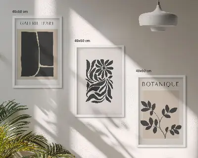 Set de 3 cuadros para salón con diseño de patrones abstractos de plantas