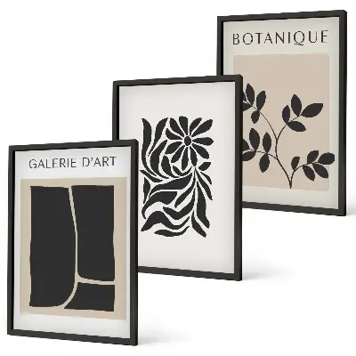 Set de 3 cuadros para salón con diseño de patrones abstractos de plantas