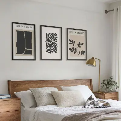 Set de 3 cuadros para salón con diseño de patrones abstractos de plantas