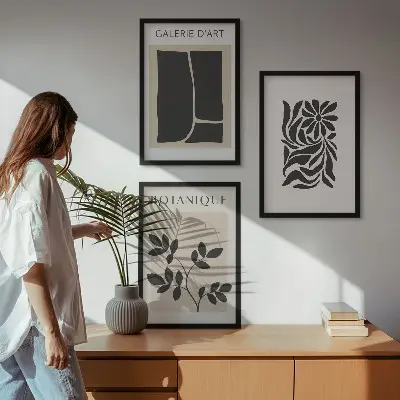 Set de 3 cuadros para salón con diseño de patrones abstractos de plantas