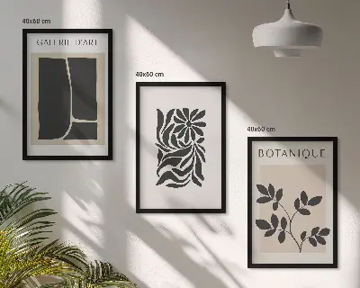 Set de 3 cuadros para salón con diseño de patrones abstractos de plantas