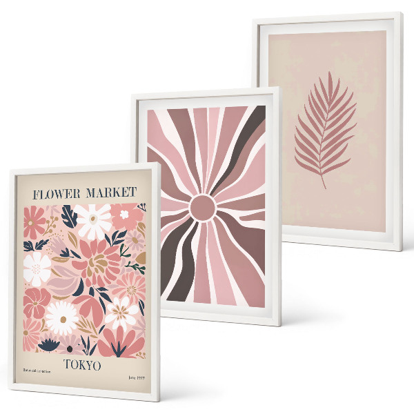 Juego de 3 cuadros Patrones de hojas florales y geometría