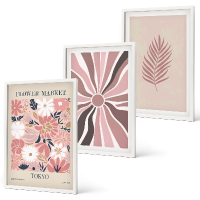 Juego de 3 cuadros Patrones de hojas florales y geometría