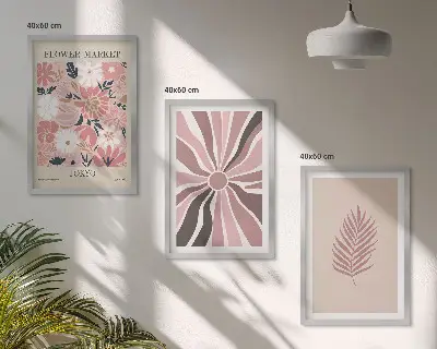 Juego de 3 cuadros con patrones de hojas florales y geométricas