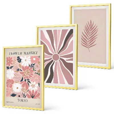 Juego de 3 cuadros con patrones de hojas florales y geométricas