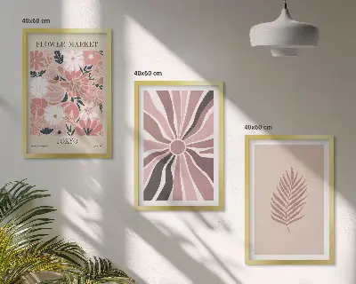 Juego de 3 cuadros con patrones de hojas florales y geométricas